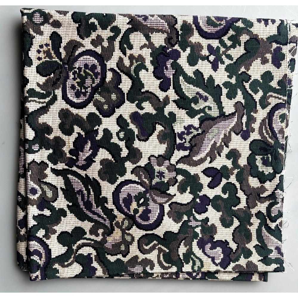 Vtg Jacquard Style Cotton Material Fabric 45x45 Crafts Pillow Covers Tan Purple